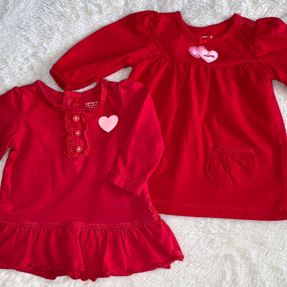 2 Carter’s Valentine’s Red Tops Baby 3m Hearts